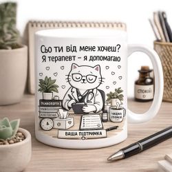Оригінальна чашка з приколом для терапевта, Кіт терапевт