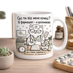 Оригінальна чашка з приколом для фармацевта, Кіт фармацевт