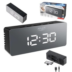 Настольные часы-будильник Adler AD 1189 Black с термометром, LED-подсветкой и USB-питанием